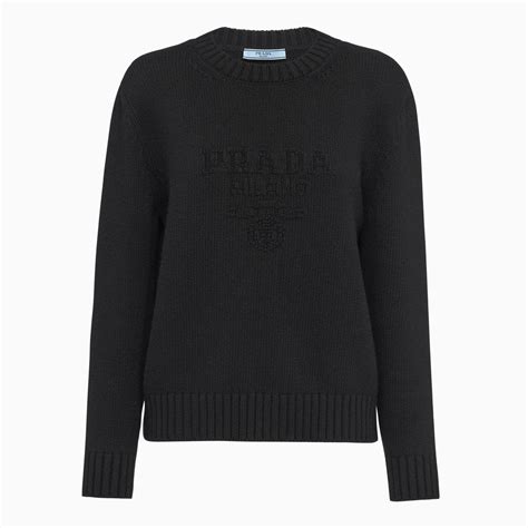 Prada Cuffia nera in lana e cashmere con logo 